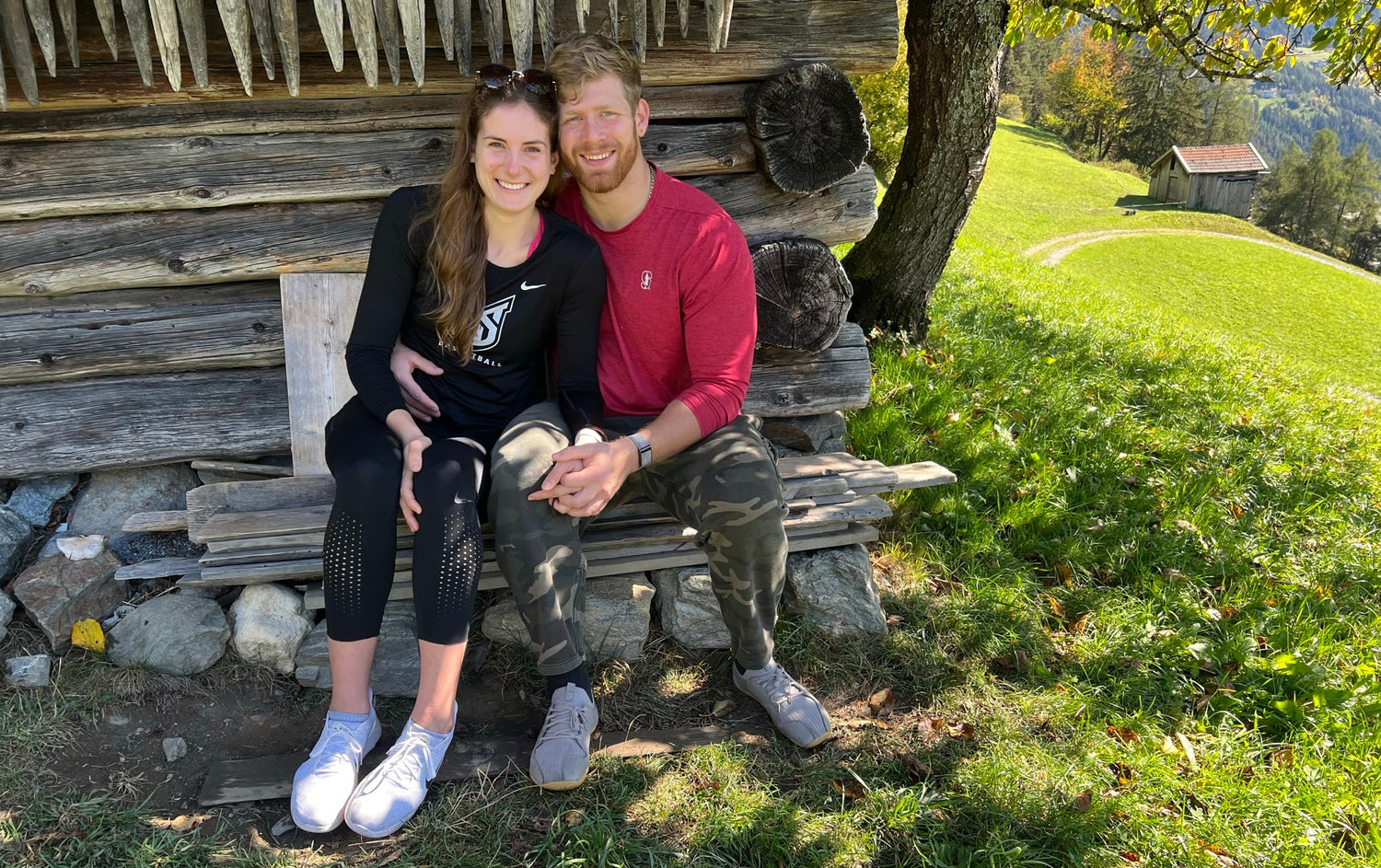 Photo of the Alpchemist founders at their favorite place, a mountain hut in Tyrol